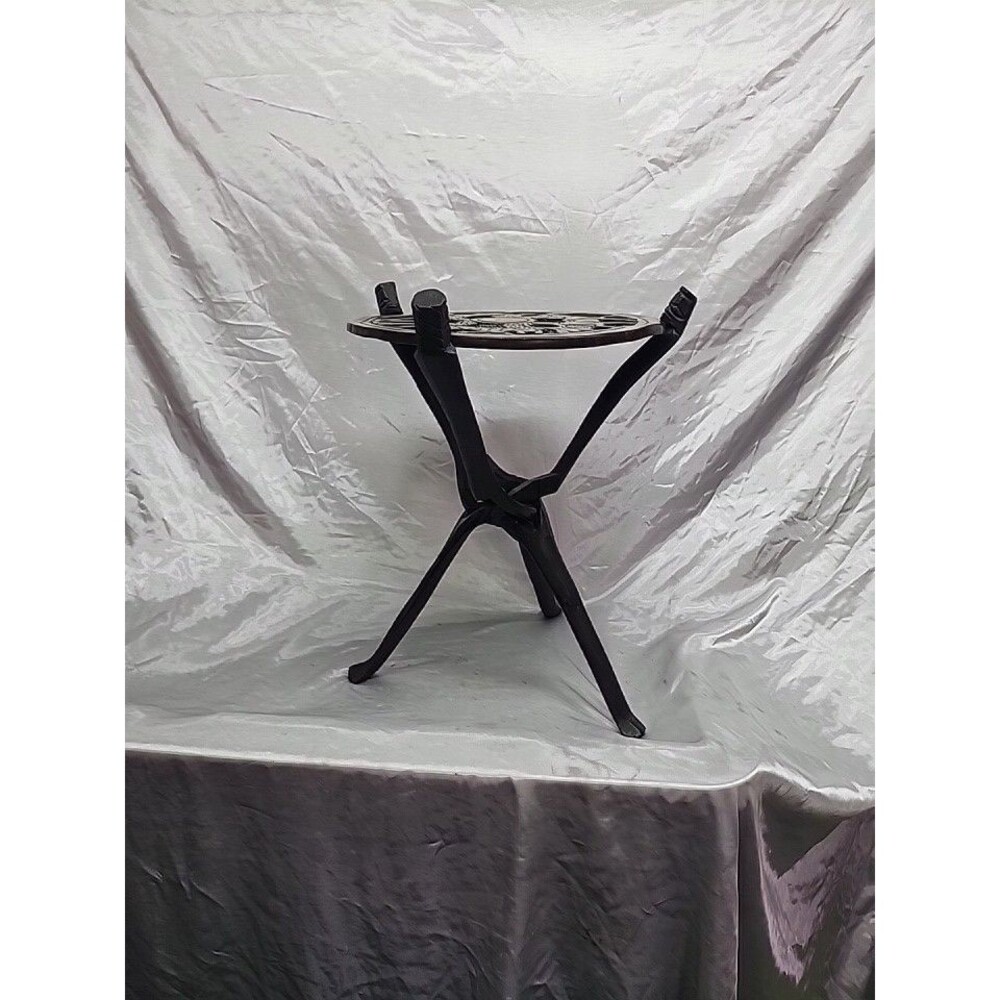 Vintage Malawian Wood authentic tripod table reversible top Hand carved 18  x 12